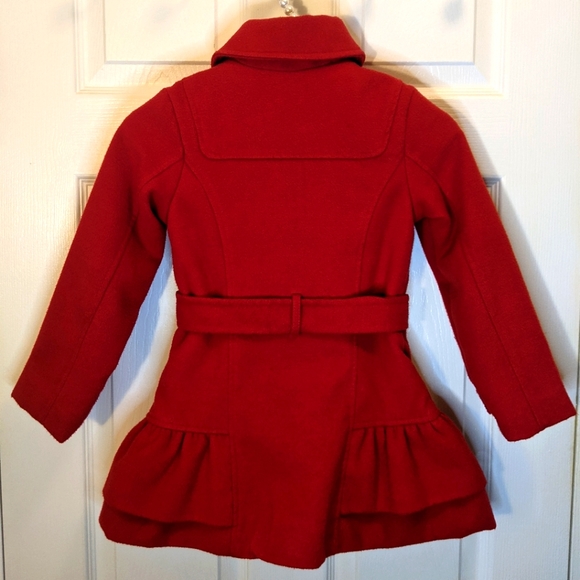 Me Jane Kids Girls Size 5 Beautiful Red Wool Pea Coat - Picture 2 of 5